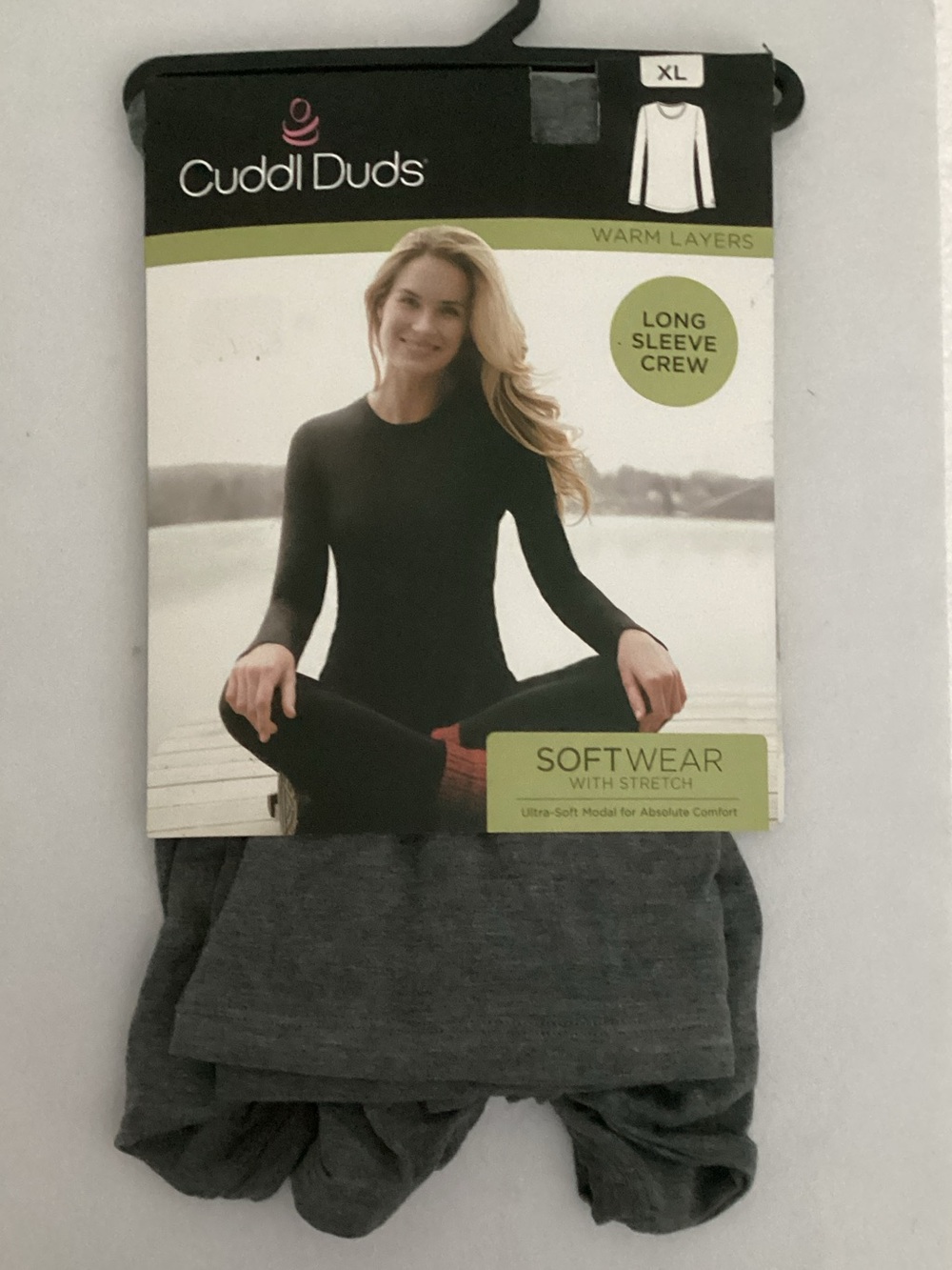 Cuddl Duds Softwear with Stretch Long Sleeve Crew - Heather Charcoal